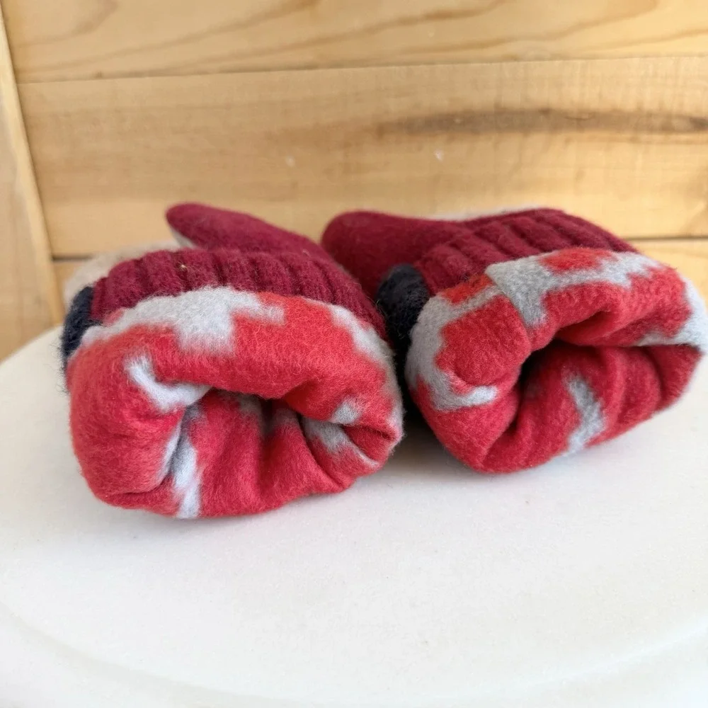 Handmade Long Mittens Up-Cycled Wool Sweaters and Fleece Lining‎ Cozy Warm
